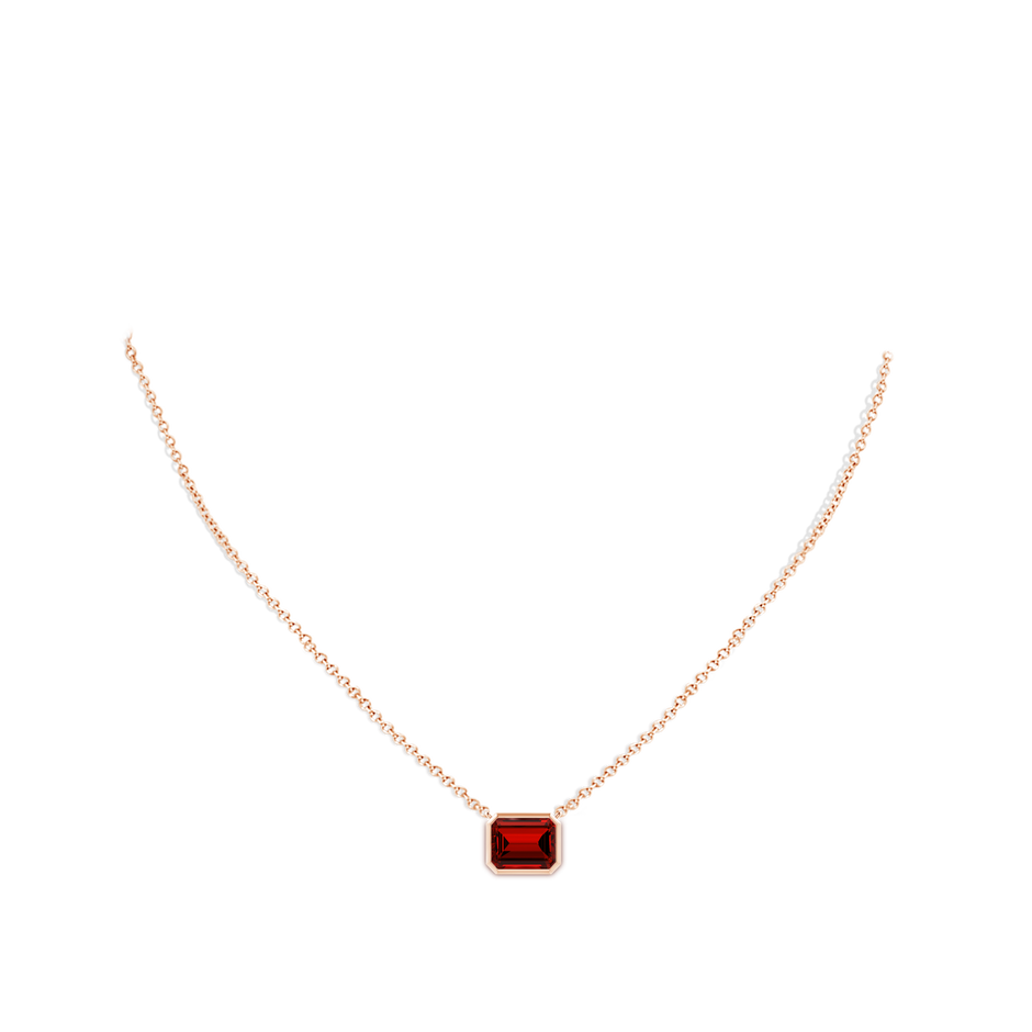 10x8mm Labgrown Lab-Grown East-West Bezel-Set Emerald-Cut Ruby Pendant in Rose Gold pen