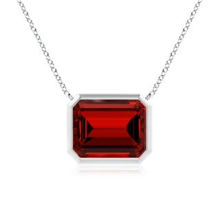 10x8mm Labgrown Lab-Grown East-West Bezel-Set Emerald-Cut Ruby Pendant in S999 Silver