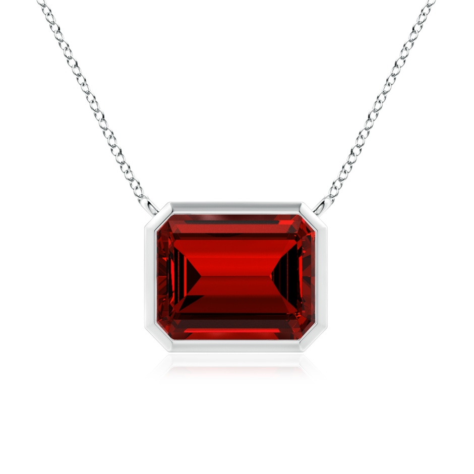 10x8mm Labgrown Lab-Grown East-West Bezel-Set Emerald-Cut Ruby Pendant in S999 Silver 