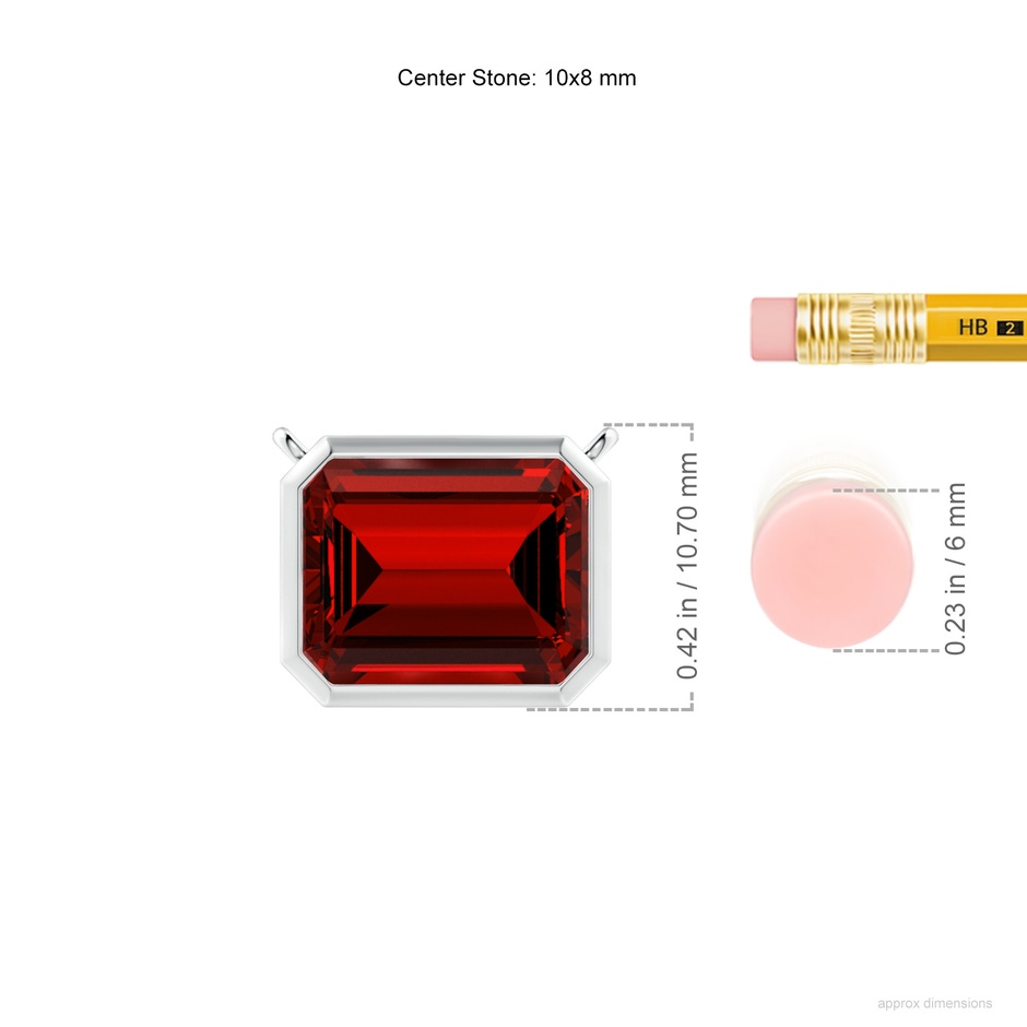 10x8mm Labgrown Lab-Grown East-West Bezel-Set Emerald-Cut Ruby Pendant in S999 Silver ruler
