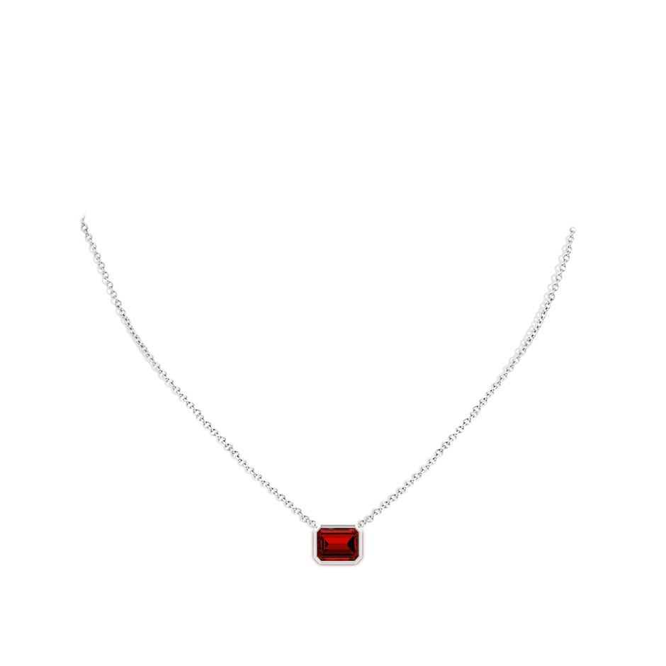10x8mm Labgrown Lab-Grown East-West Bezel-Set Emerald-Cut Ruby Pendant in S999 Silver pen