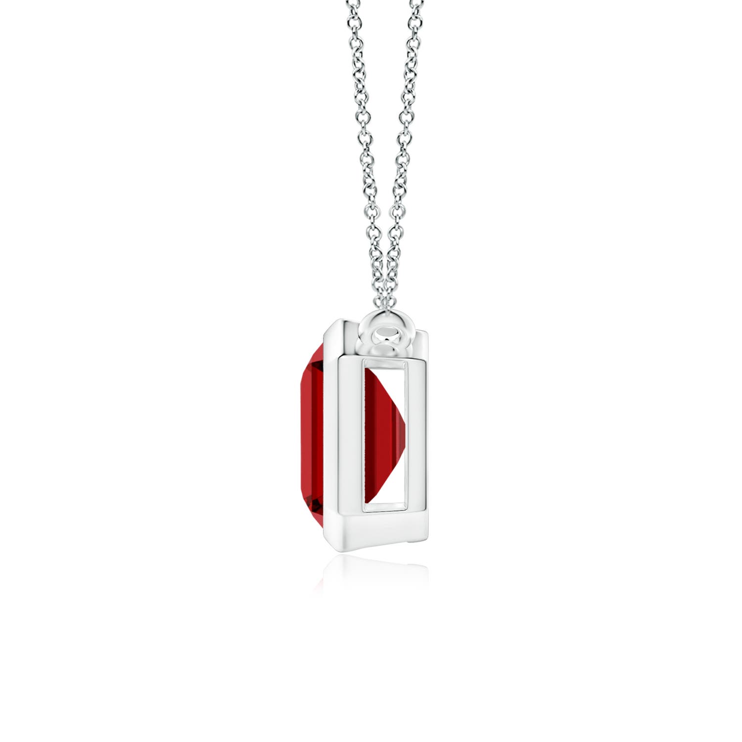 10x8mm Labgrown Lab-Grown East-West Bezel-Set Emerald-Cut Ruby Pendant in White Gold