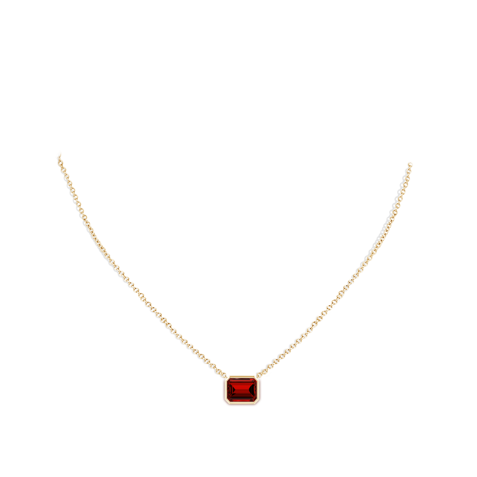 10x8mm Labgrown Lab-Grown East-West Bezel-Set Emerald-Cut Ruby Pendant in Yellow Gold pen