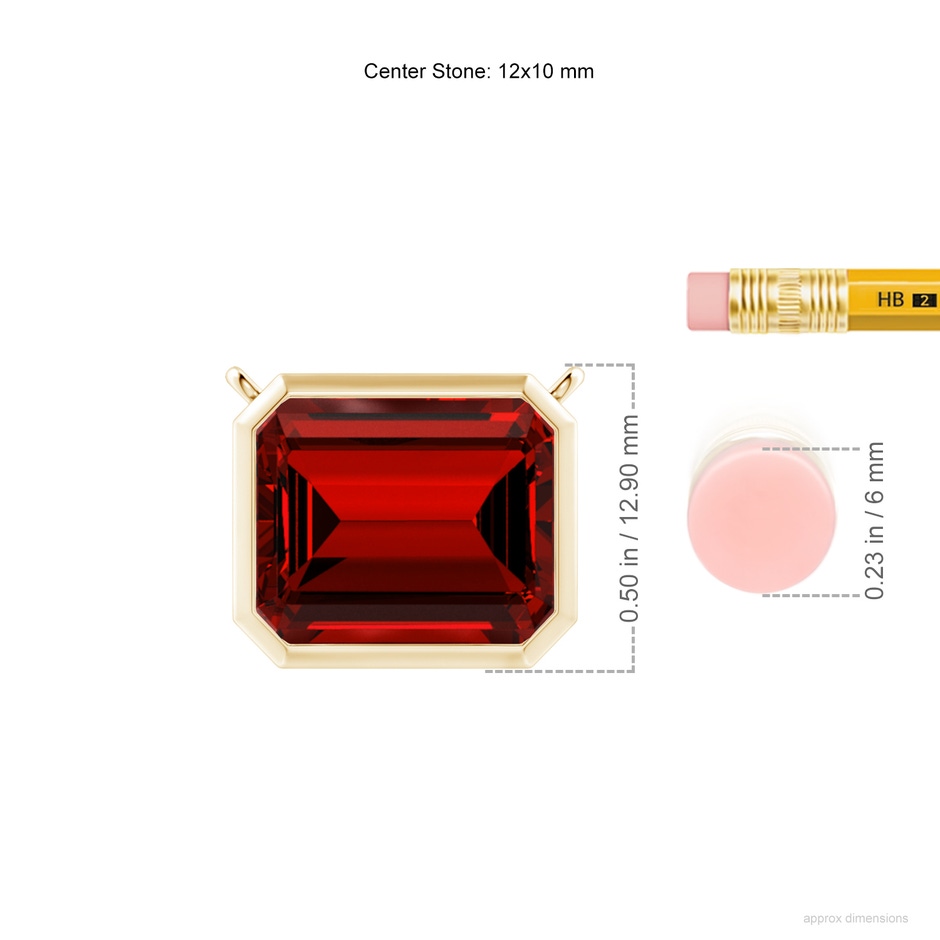 12x10mm Labgrown Lab-Grown East-West Bezel-Set Emerald-Cut Ruby Pendant in Yellow Gold ruler