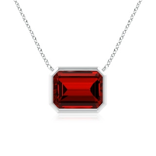 9x7mm Labgrown Lab-Grown East-West Bezel-Set Emerald-Cut Ruby Pendant in S999 Silver