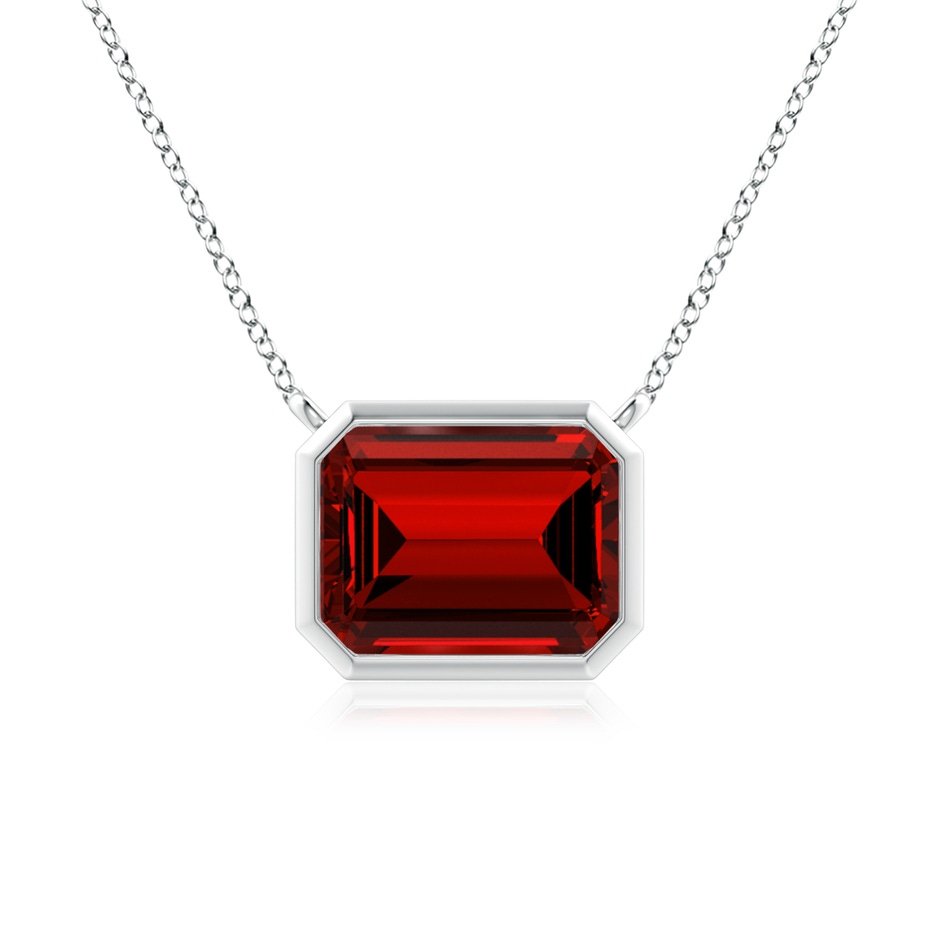9x7mm Labgrown Lab-Grown East-West Bezel-Set Emerald-Cut Ruby Pendant in S999 Silver 