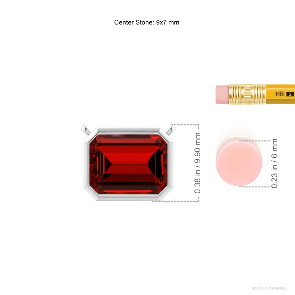 9x7mm Labgrown Lab-Grown East-West Bezel-Set Emerald-Cut Ruby Pendant in S999 Silver ruler