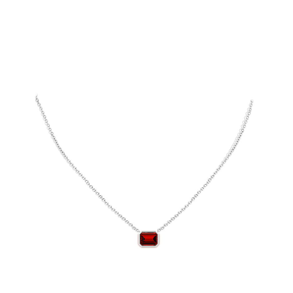 9x7mm Labgrown Lab-Grown East-West Bezel-Set Emerald-Cut Ruby Pendant in S999 Silver pen