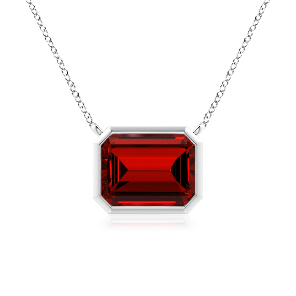 9x7mm Labgrown Lab-Grown East-West Bezel-Set Emerald-Cut Ruby Pendant in White Gold