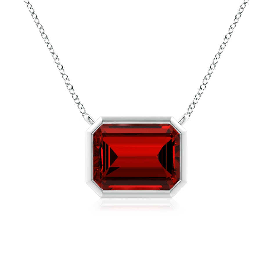 9x7mm Labgrown Lab-Grown East-West Bezel-Set Emerald-Cut Ruby Pendant in White Gold 