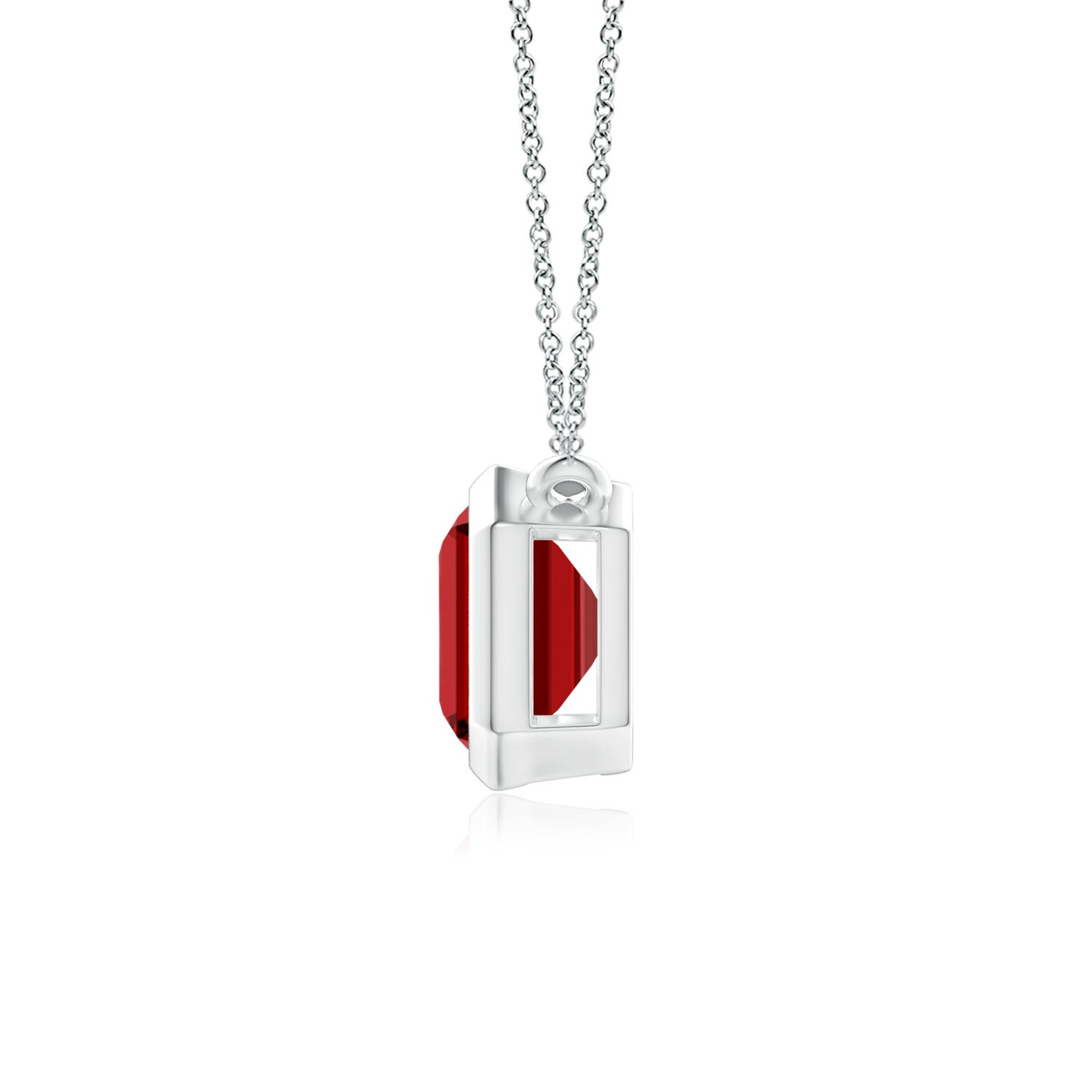 Lab-Grown East-West Bezel-Set Emerald-Cut Ruby Pendant | Angara