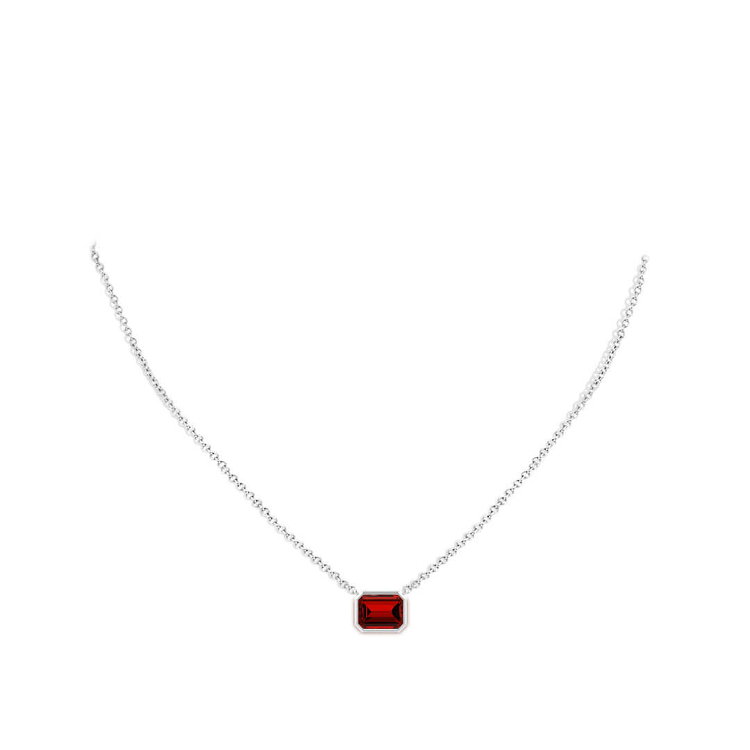 9x7mm Labgrown Lab-Grown East-West Bezel-Set Emerald-Cut Ruby Pendant in White Gold - body_neck