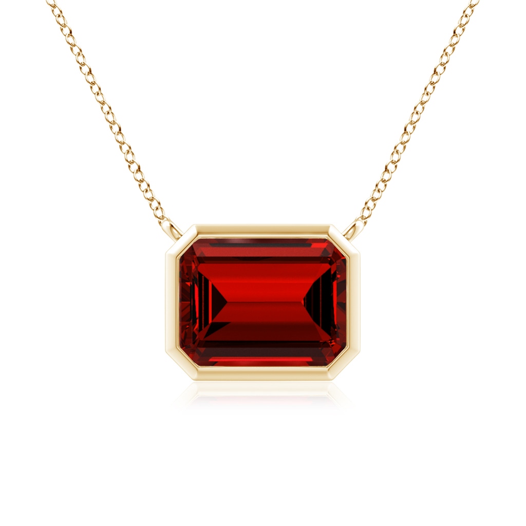 9x7mm Labgrown Lab-Grown East-West Bezel-Set Emerald-Cut Ruby Pendant in Yellow Gold