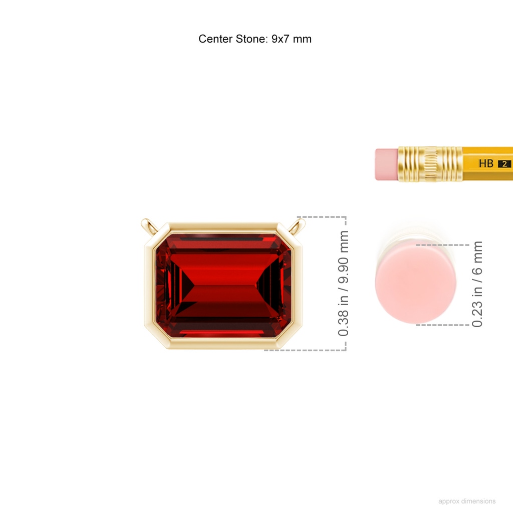 9x7mm Labgrown Lab-Grown East-West Bezel-Set Emerald-Cut Ruby Pendant in Yellow Gold ruler