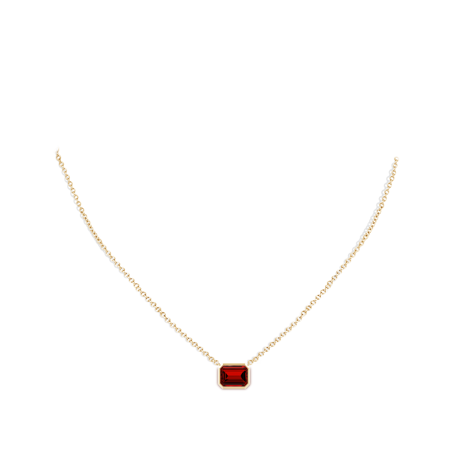 9x7mm Labgrown Lab-Grown East-West Bezel-Set Emerald-Cut Ruby Pendant in Yellow Gold pen