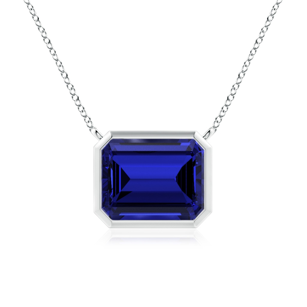 10x8mm Labgrown Lab-Grown East-West Bezel-Set Emerald-Cut Blue Sapphire Pendant in P950 Platinum