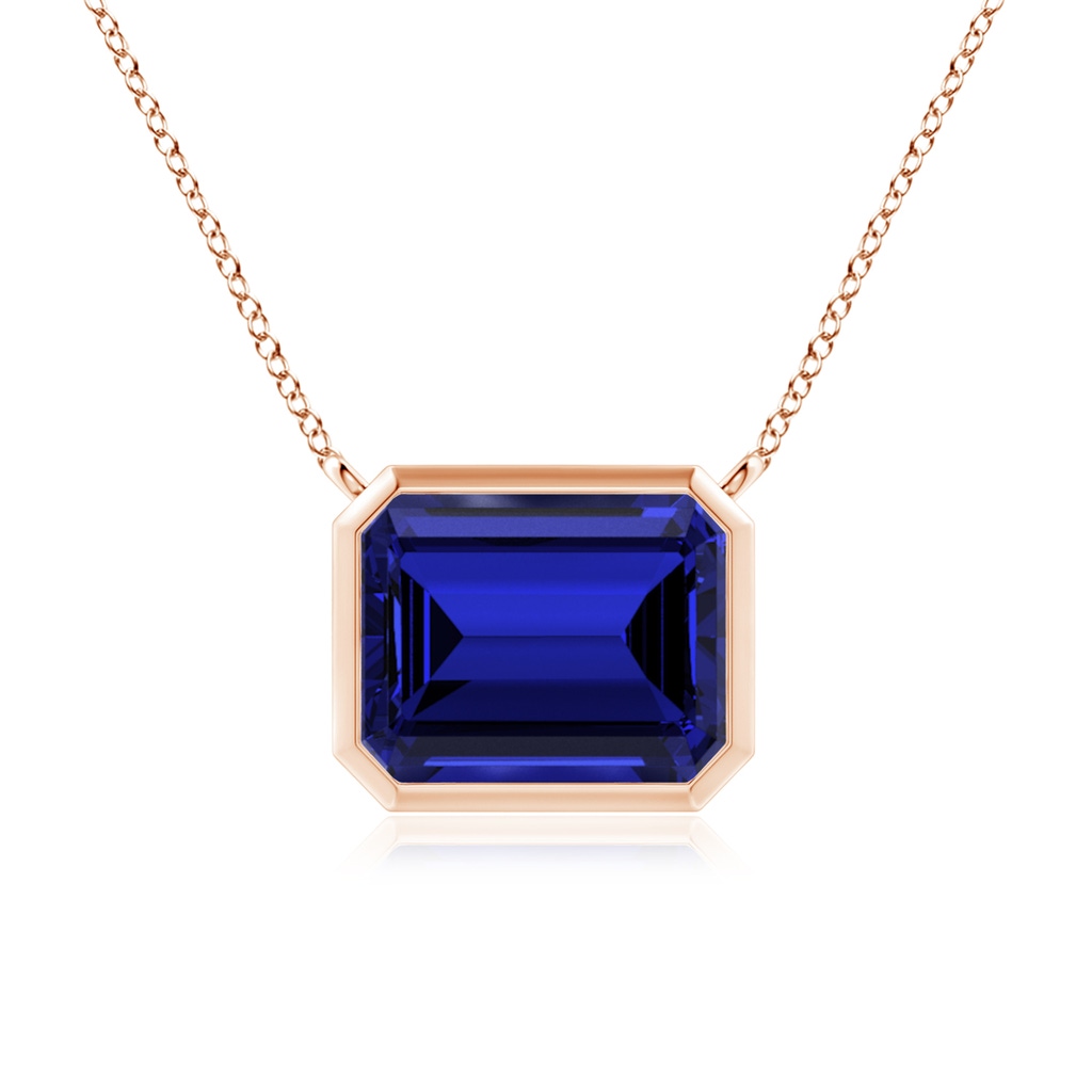 10x8mm Labgrown Lab-Grown East-West Bezel-Set Emerald-Cut Blue Sapphire Pendant in Rose Gold