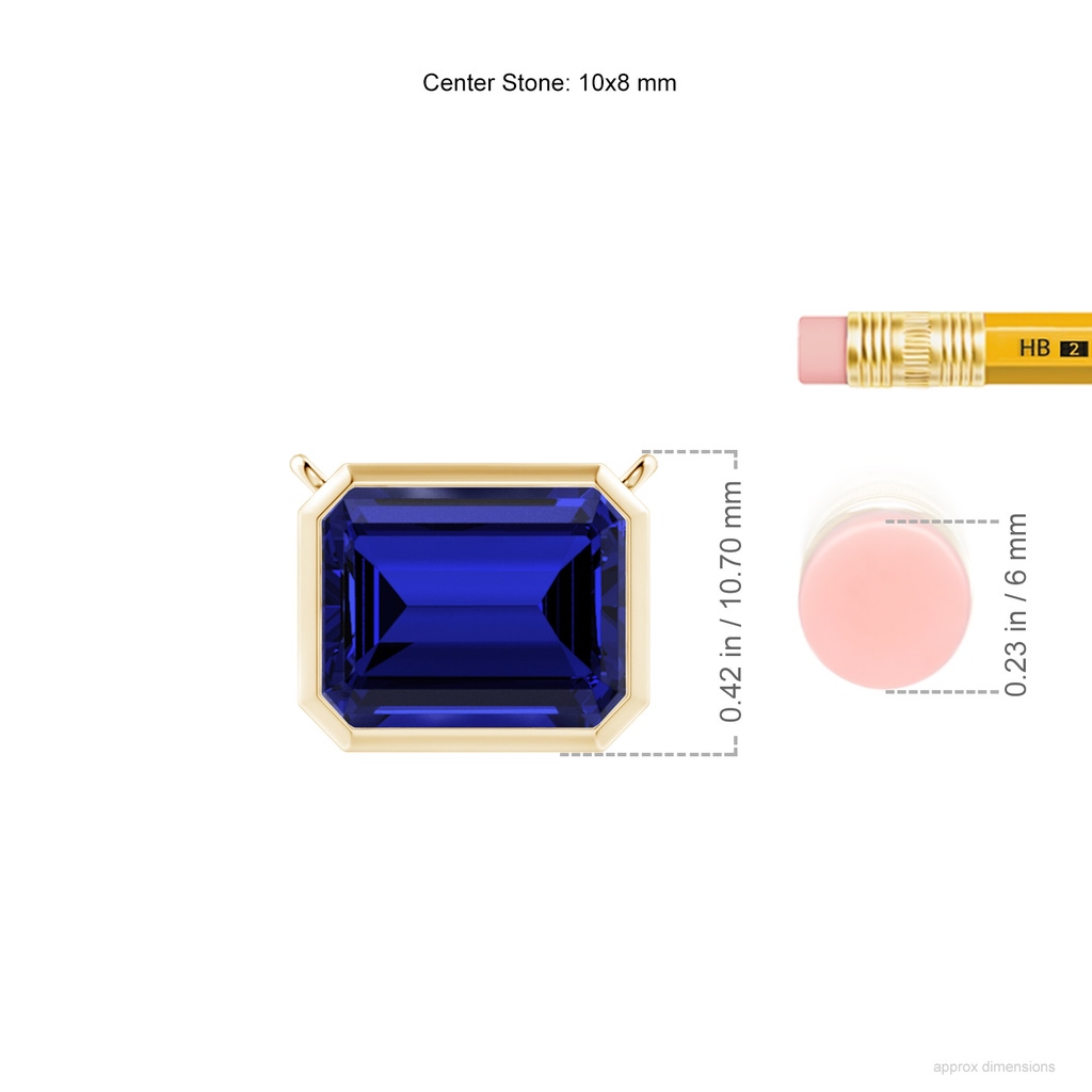 10x8mm Labgrown Lab-Grown East-West Bezel-Set Emerald-Cut Blue Sapphire Pendant in Yellow Gold ruler