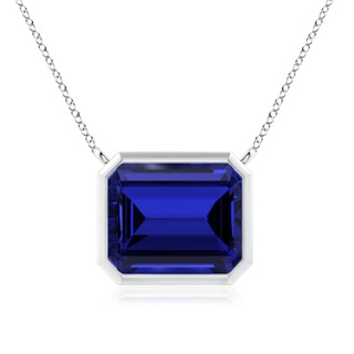 12x10mm Labgrown Lab-Grown East-West Bezel-Set Emerald-Cut Blue Sapphire Pendant in P950 Platinum