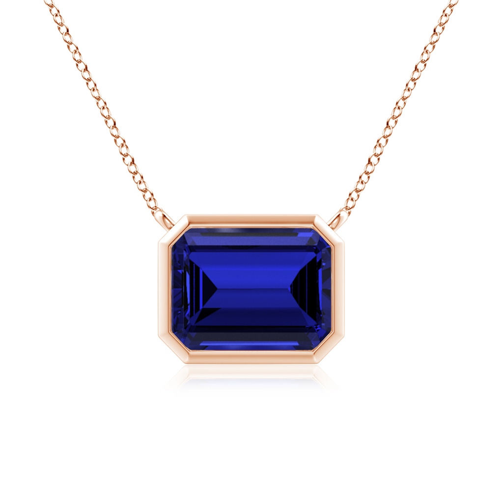 9x7mm Labgrown Lab-Grown East-West Bezel-Set Emerald-Cut Blue Sapphire Pendant in Rose Gold