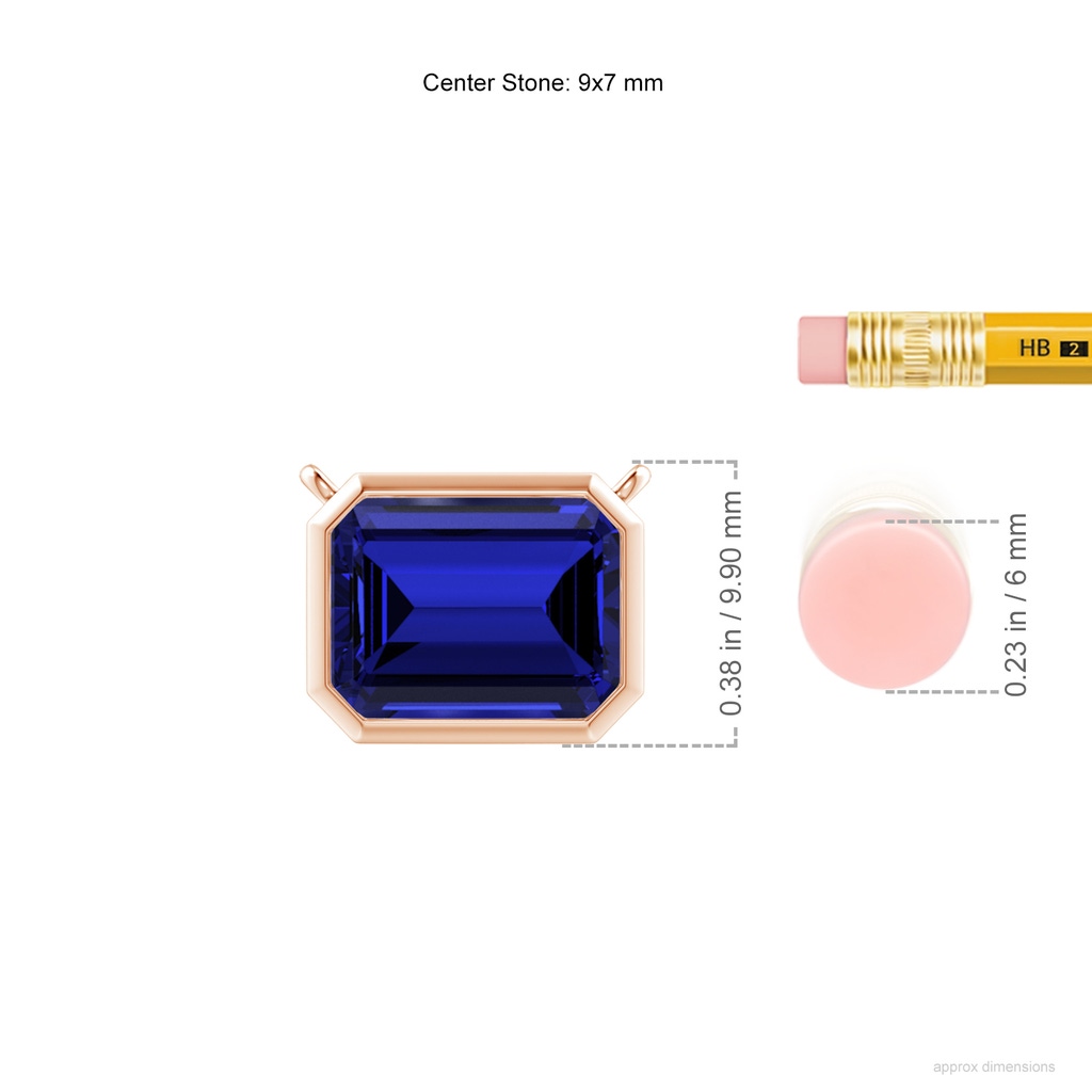 9x7mm Labgrown Lab-Grown East-West Bezel-Set Emerald-Cut Blue Sapphire Pendant in Rose Gold ruler
