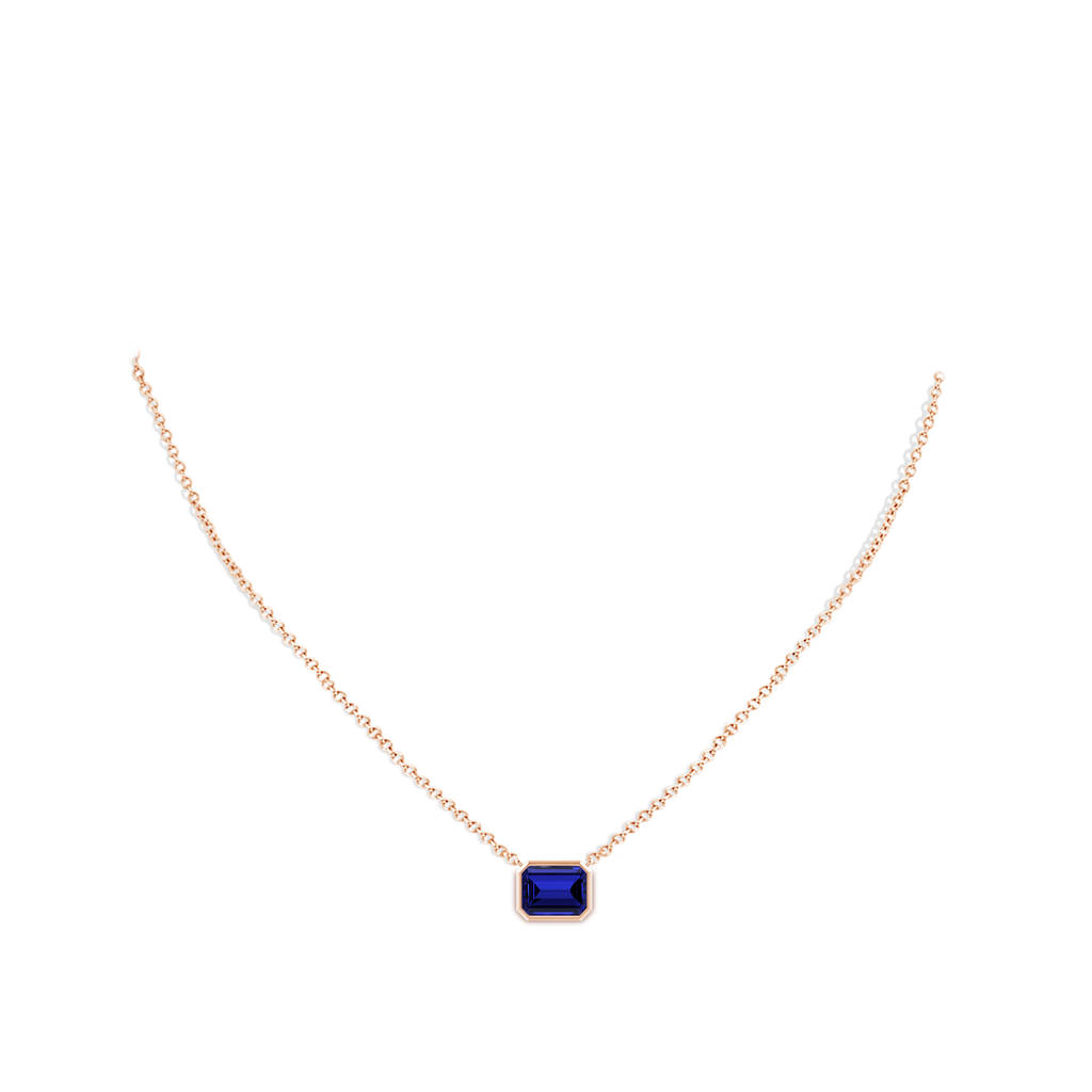 9x7mm Labgrown Lab-Grown East-West Bezel-Set Emerald-Cut Blue Sapphire Pendant in Rose Gold pen