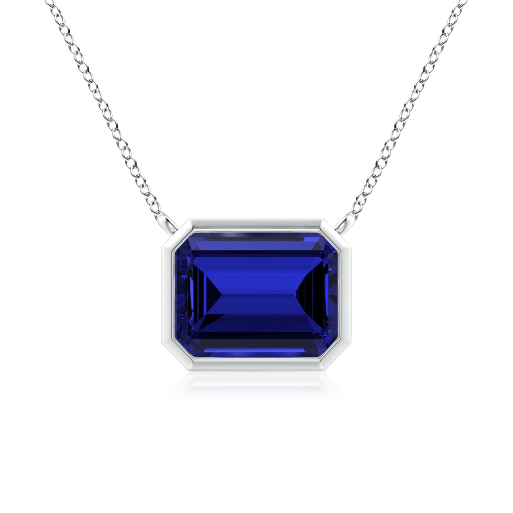 9x7mm Labgrown Lab-Grown East-West Bezel-Set Emerald-Cut Blue Sapphire Pendant in White Gold