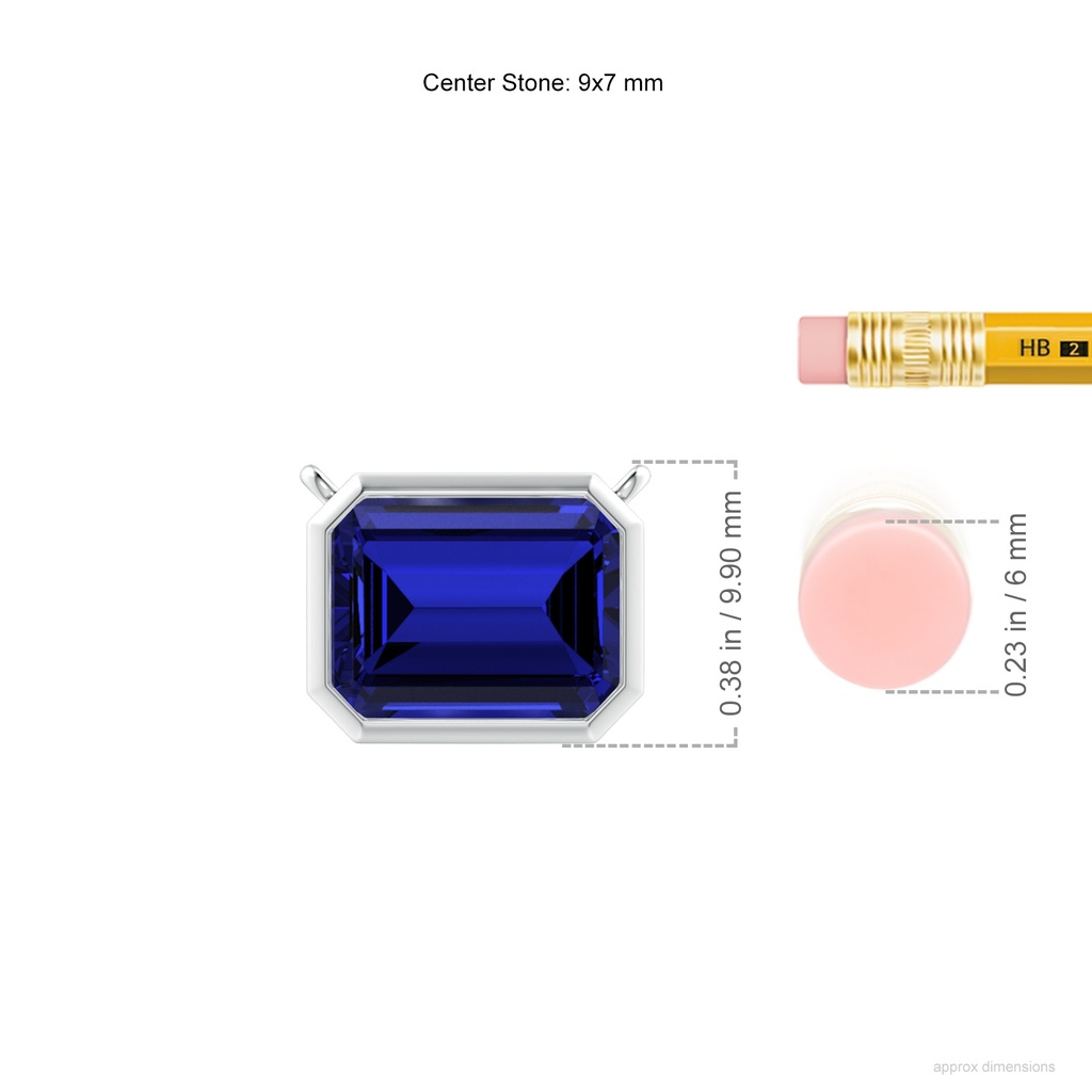 9x7mm Labgrown Lab-Grown East-West Bezel-Set Emerald-Cut Blue Sapphire Pendant in White Gold ruler