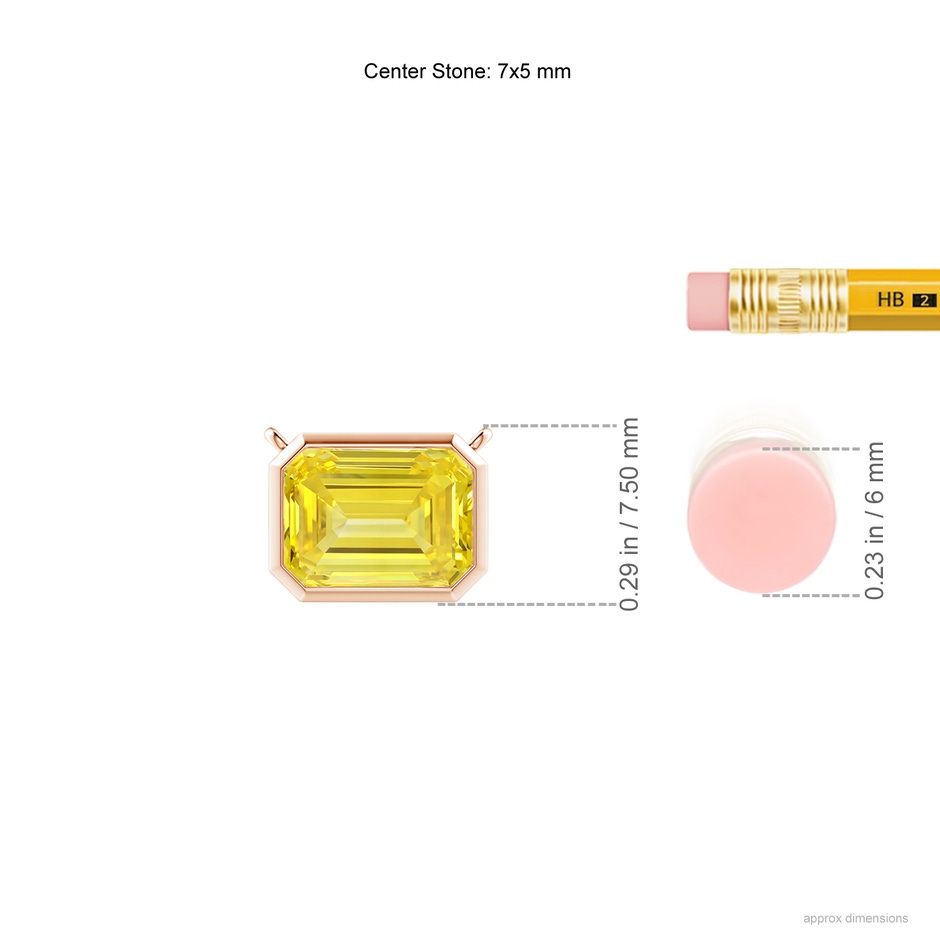 7x5mm Labgrown East-West Bezel-Set Emerald-Cut Lab-Grown Fancy Intense Yellow Diamond Pendant in Rose Gold ruler