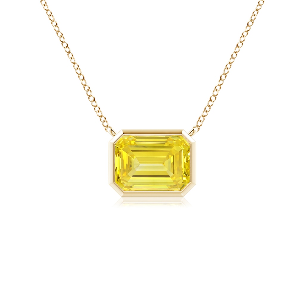 7x5mm Labgrown East-West Bezel-Set Emerald-Cut Lab-Grown Fancy Intense Yellow Diamond Pendant in Yellow Gold