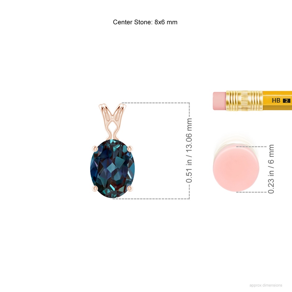 8x6mm Labgrown Vintage Inspired Solitaire Oval Lab-Grown Alexandrite Pendant in Rose Gold ruler