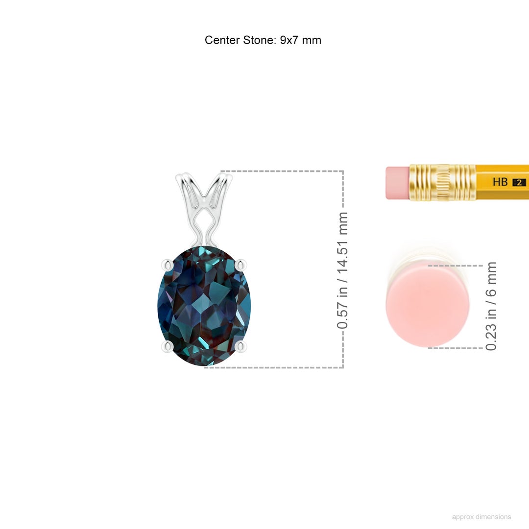 9x7mm Labgrown Vintage Inspired Solitaire Oval Lab-Grown Alexandrite Pendant in White Gold - ruler