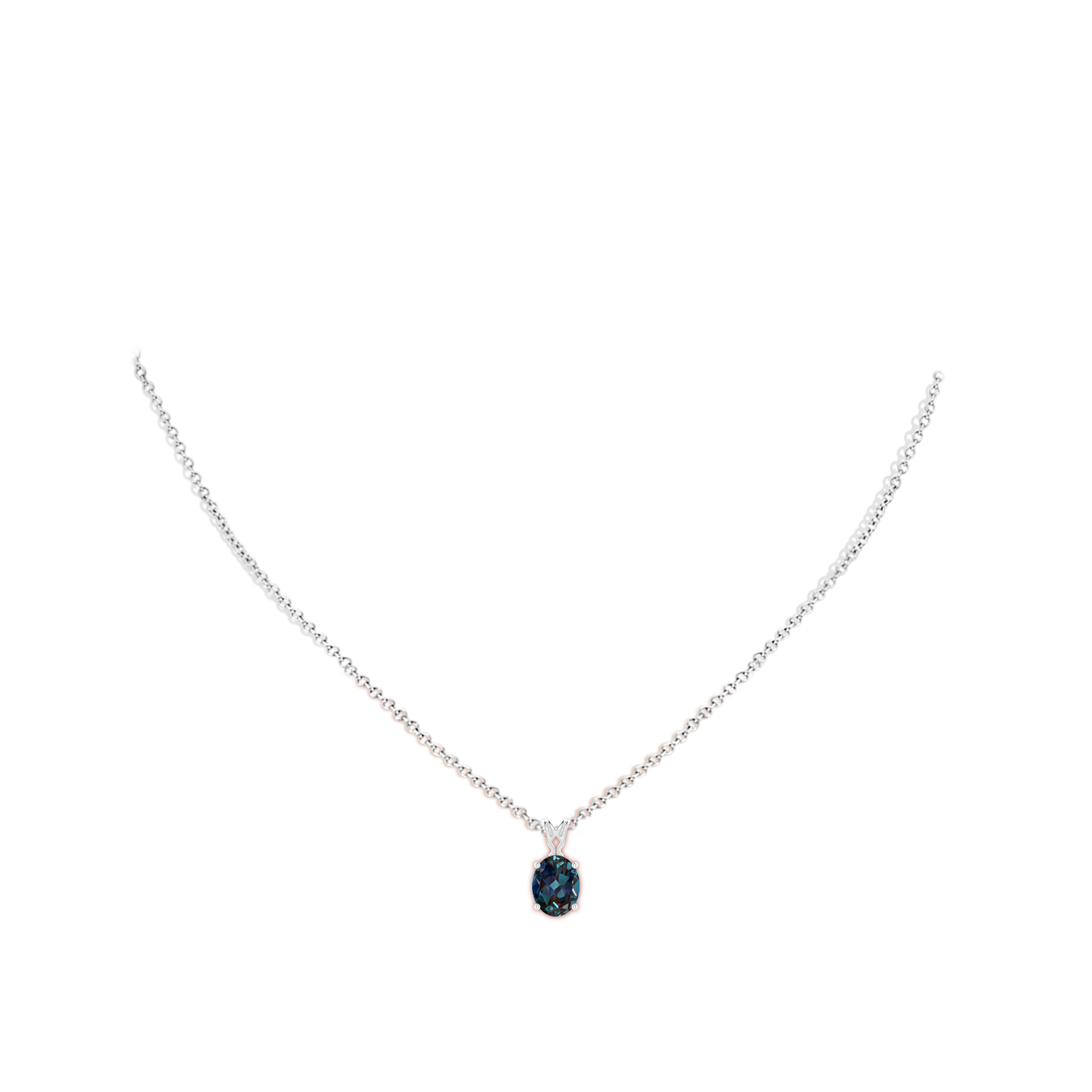 9x7mm Labgrown Vintage Inspired Solitaire Oval Lab-Grown Alexandrite Pendant in White Gold - body_neck