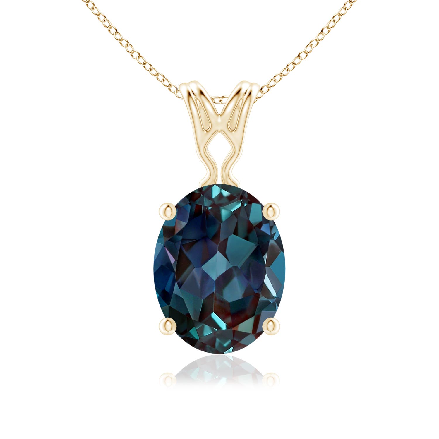 9x7mm Labgrown Vintage Inspired Solitaire Oval Lab-Grown Alexandrite Pendant in Yellow Gold