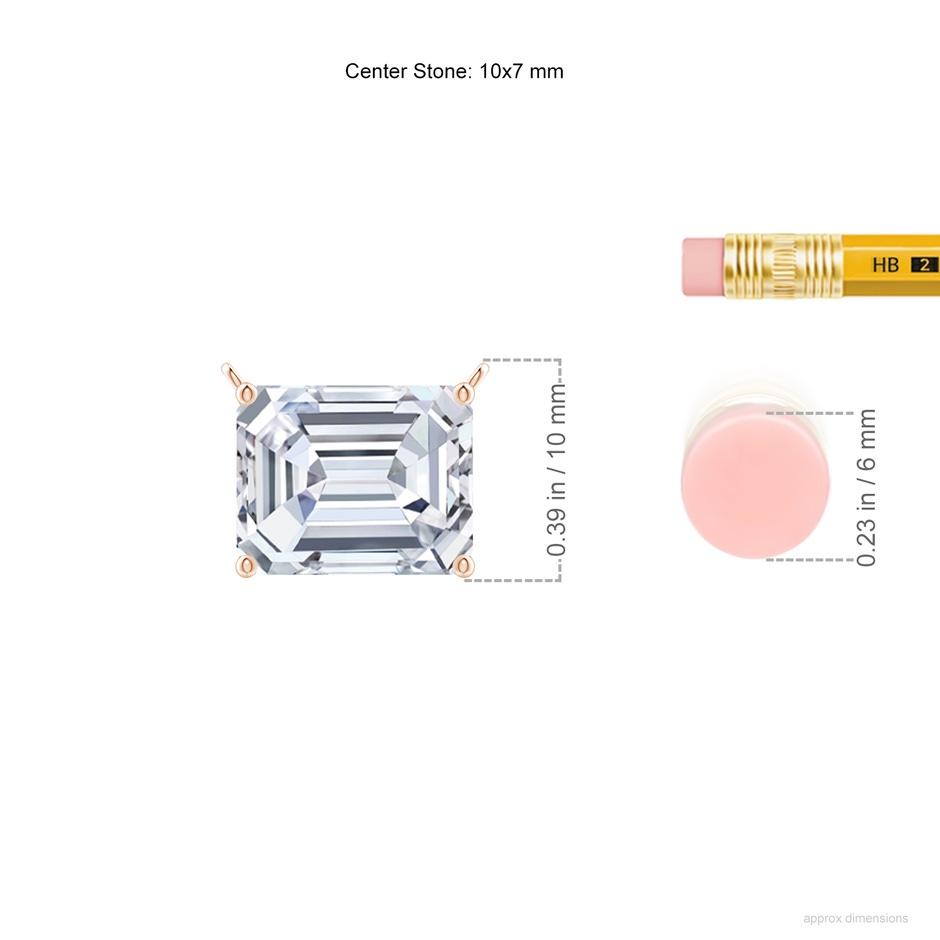 10x7mm FGVS East-West Emerald-Cut Lab-Grown Diamond Solitaire Pendant in Rose Gold ruler