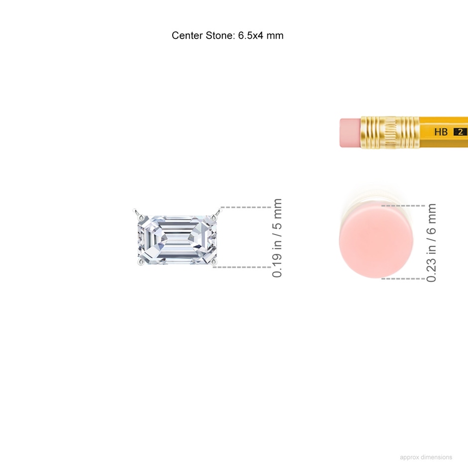 6.5x4mm FGVS East-West Emerald-Cut Lab-Grown Diamond Solitaire Pendant in 18K White Gold ruler