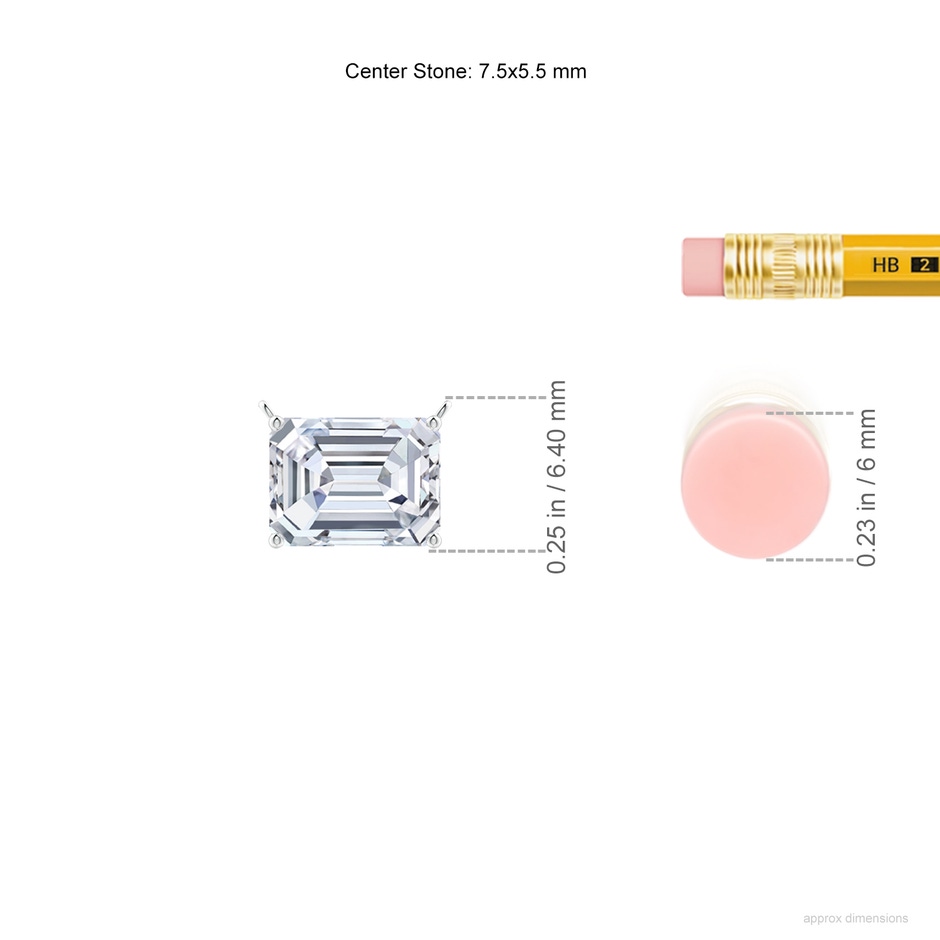 7.5x5.5mm FGVS East-West Emerald-Cut Lab-Grown Diamond Solitaire Pendant in White Gold ruler