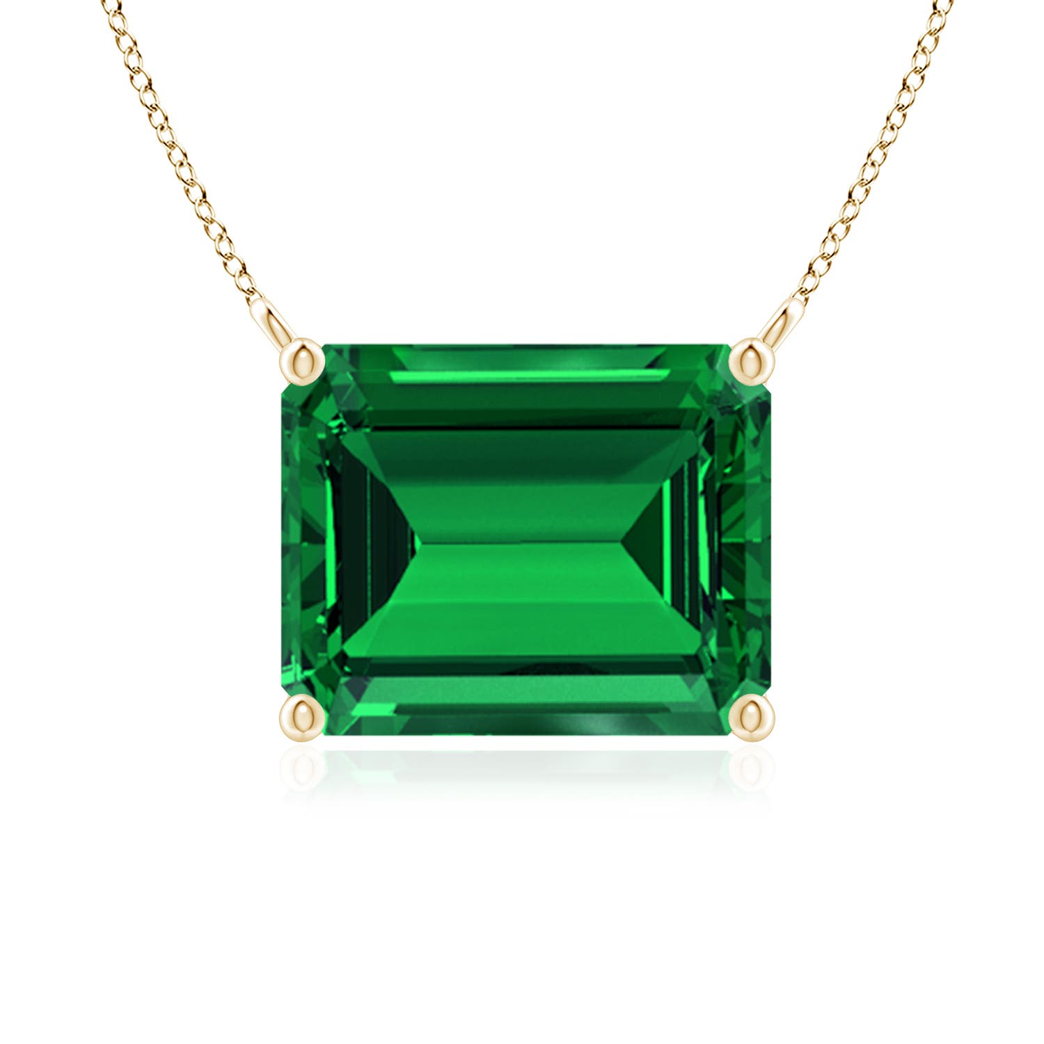 10x8mm Labgrown East-West Emerald-Cut Lab-Grown Emerald Solitaire Pendant in 18K Yellow Gold