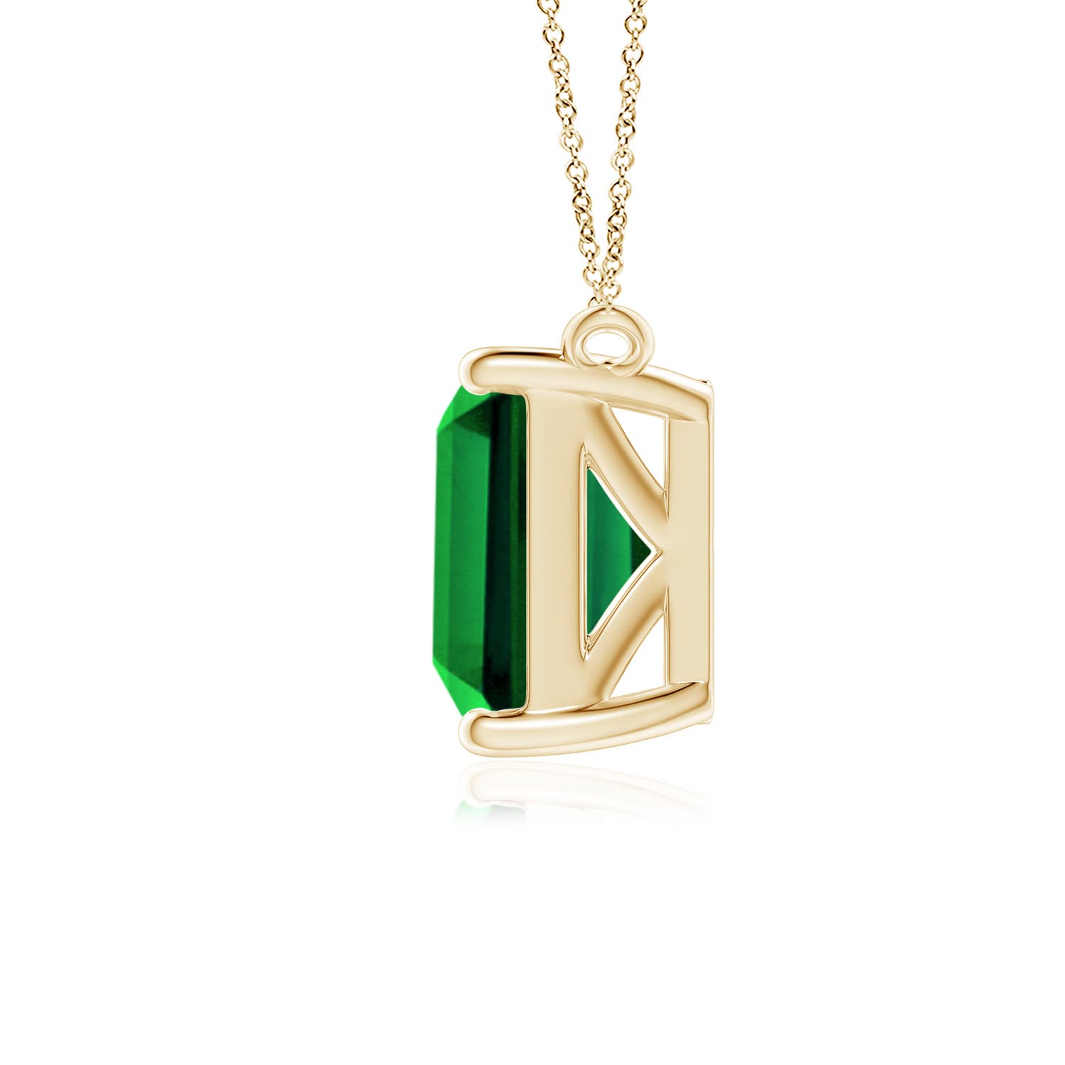 10x8mm Labgrown East-West Emerald-Cut Lab-Grown Emerald Solitaire Pendant in 18K Yellow Gold