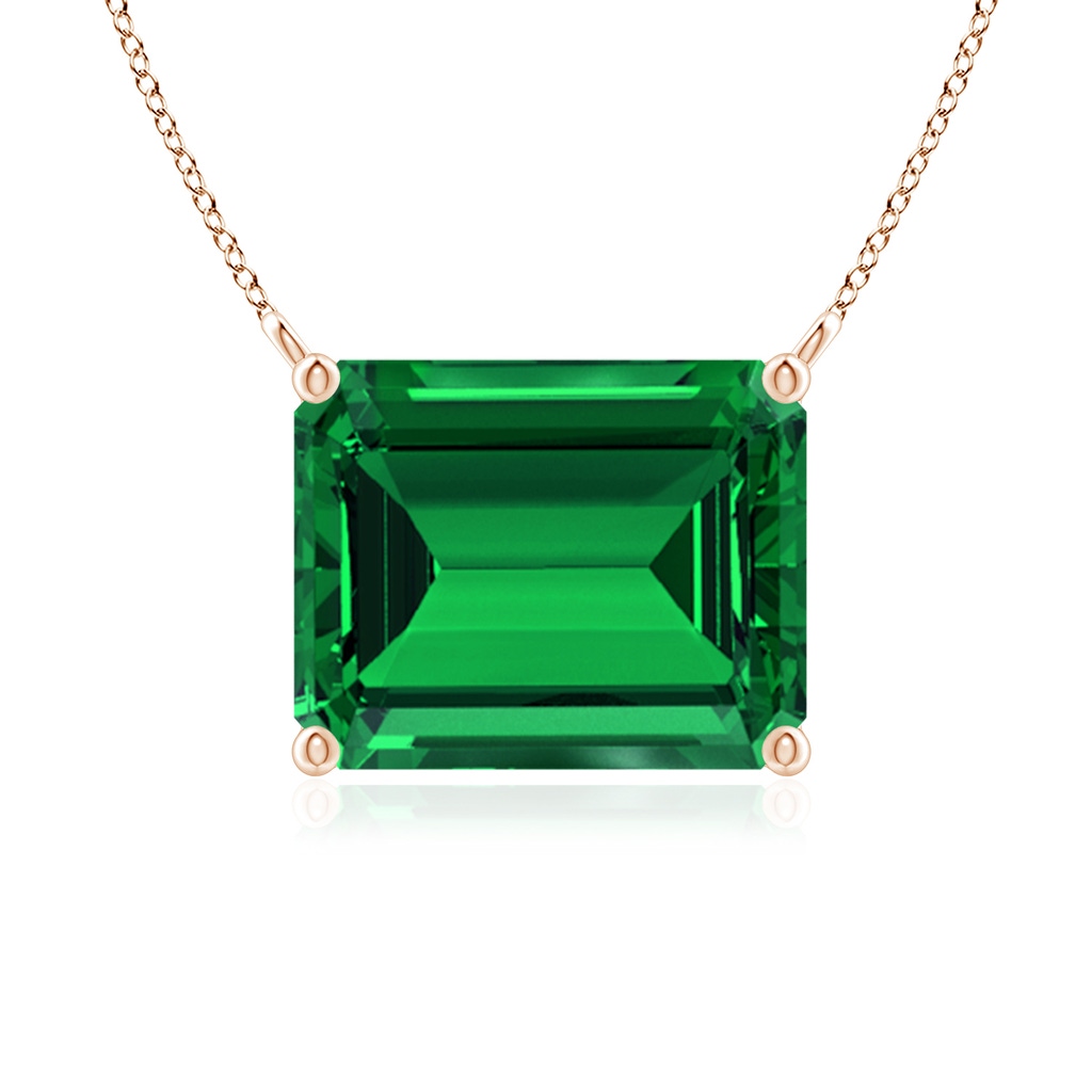 10x8mm Labgrown East-West Emerald-Cut Lab-Grown Emerald Solitaire Pendant in Rose Gold