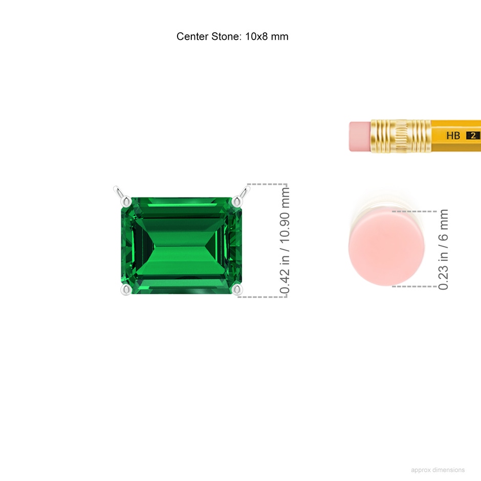 10x8mm Labgrown East-West Emerald-Cut Lab-Grown Emerald Solitaire Pendant in White Gold ruler