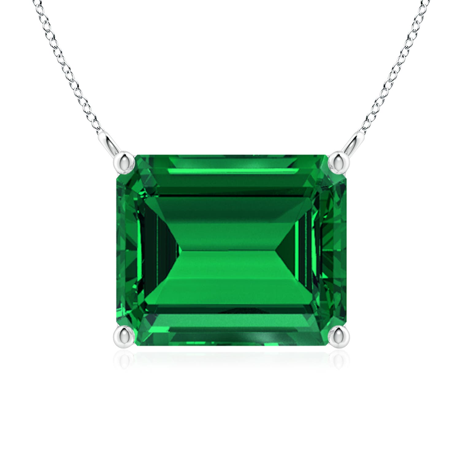 12x10mm Labgrown East-West Emerald-Cut Lab-Grown Emerald Solitaire Pendant in 18K White Gold