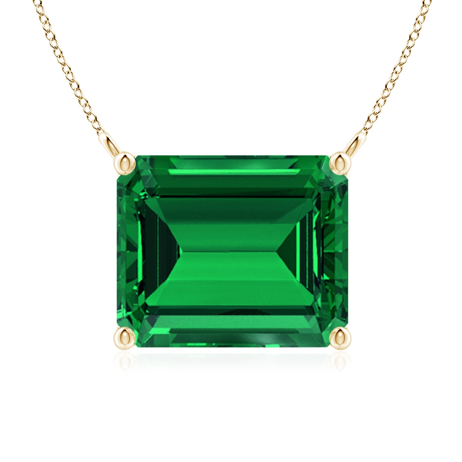 12x10mm Labgrown East-West Emerald-Cut Lab-Grown Emerald Solitaire Pendant in 18K Yellow Gold 