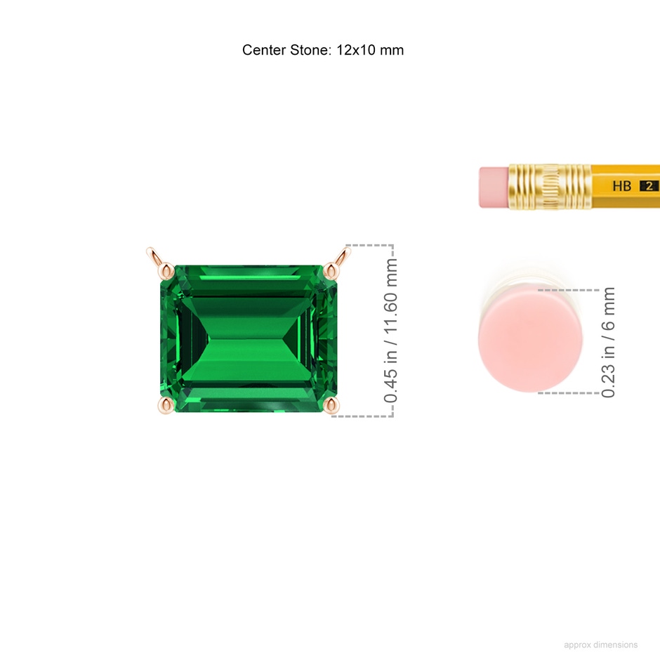 12x10mm Labgrown East-West Emerald-Cut Lab-Grown Emerald Solitaire Pendant in Rose Gold ruler