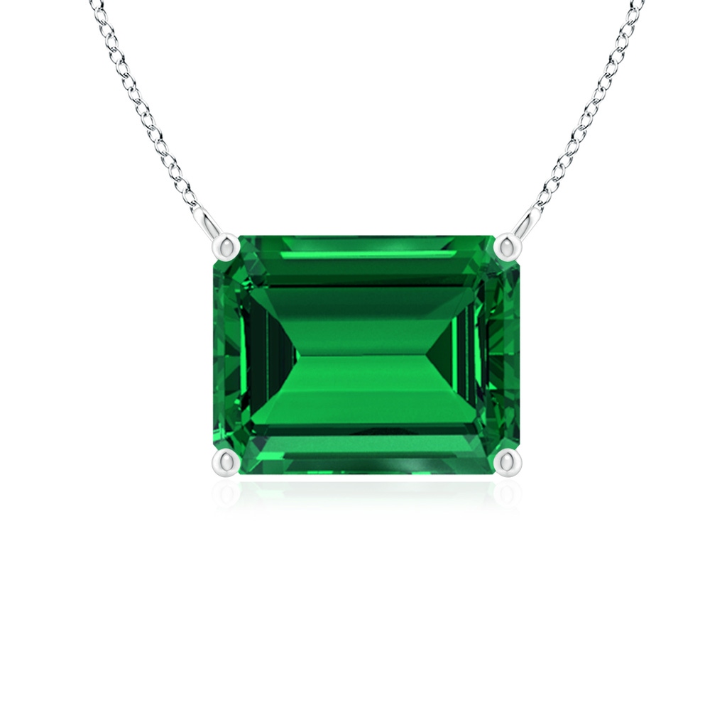 9x7mm Labgrown East-West Emerald-Cut Lab-Grown Emerald Solitaire Pendant in White Gold
