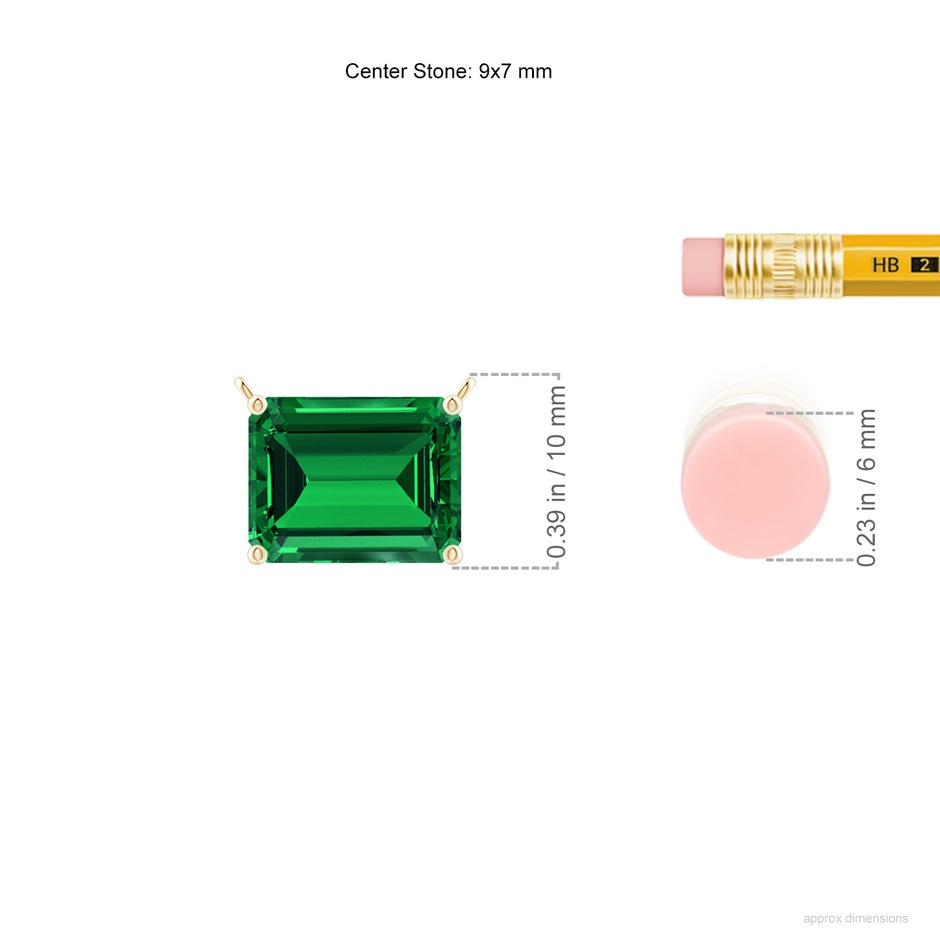 9x7mm Labgrown East-West Emerald-Cut Lab-Grown Emerald Solitaire Pendant in Yellow Gold ruler
