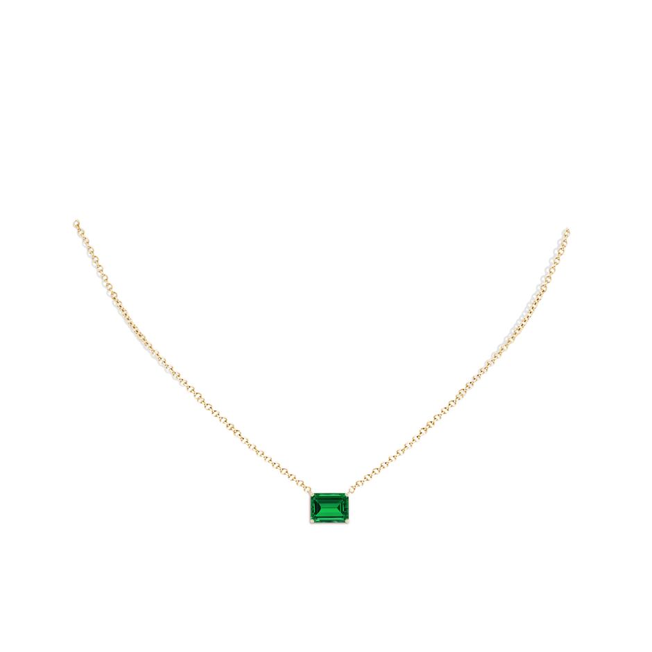 9x7mm Labgrown East-West Emerald-Cut Lab-Grown Emerald Solitaire Pendant in Yellow Gold pen