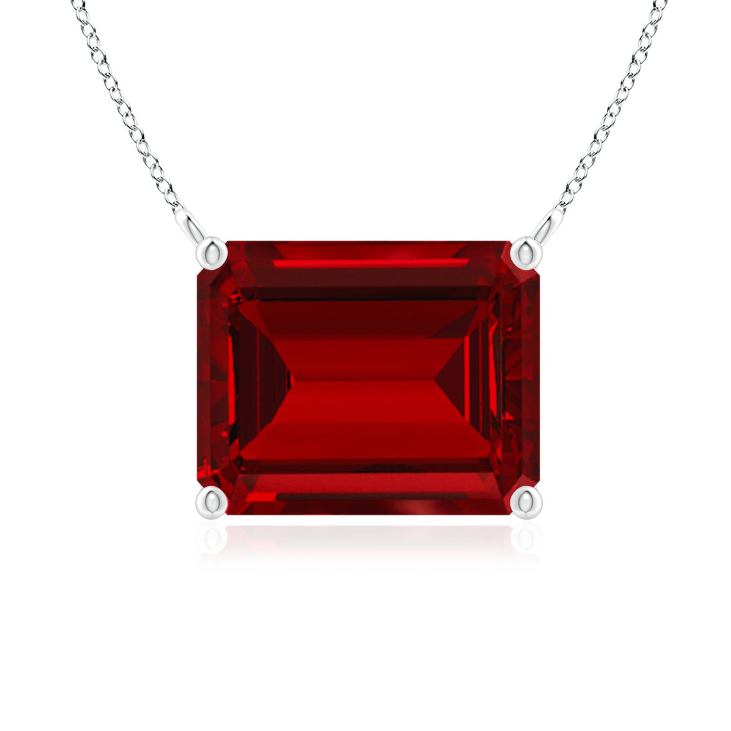 10x8mm Labgrown East-West Emerald-Cut Lab-Grown Ruby Solitaire Pendant in 18CT White Gold