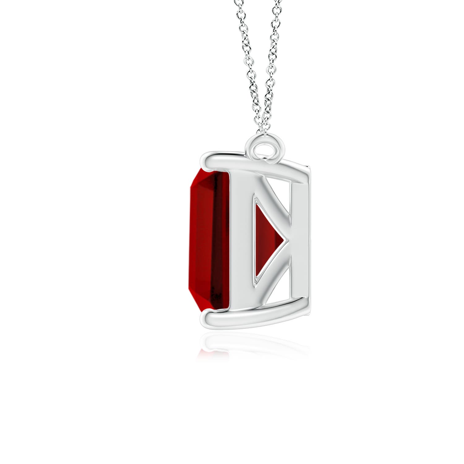 10x8mm Labgrown East-West Emerald-Cut Lab-Grown Ruby Solitaire Pendant in 18K White Gold