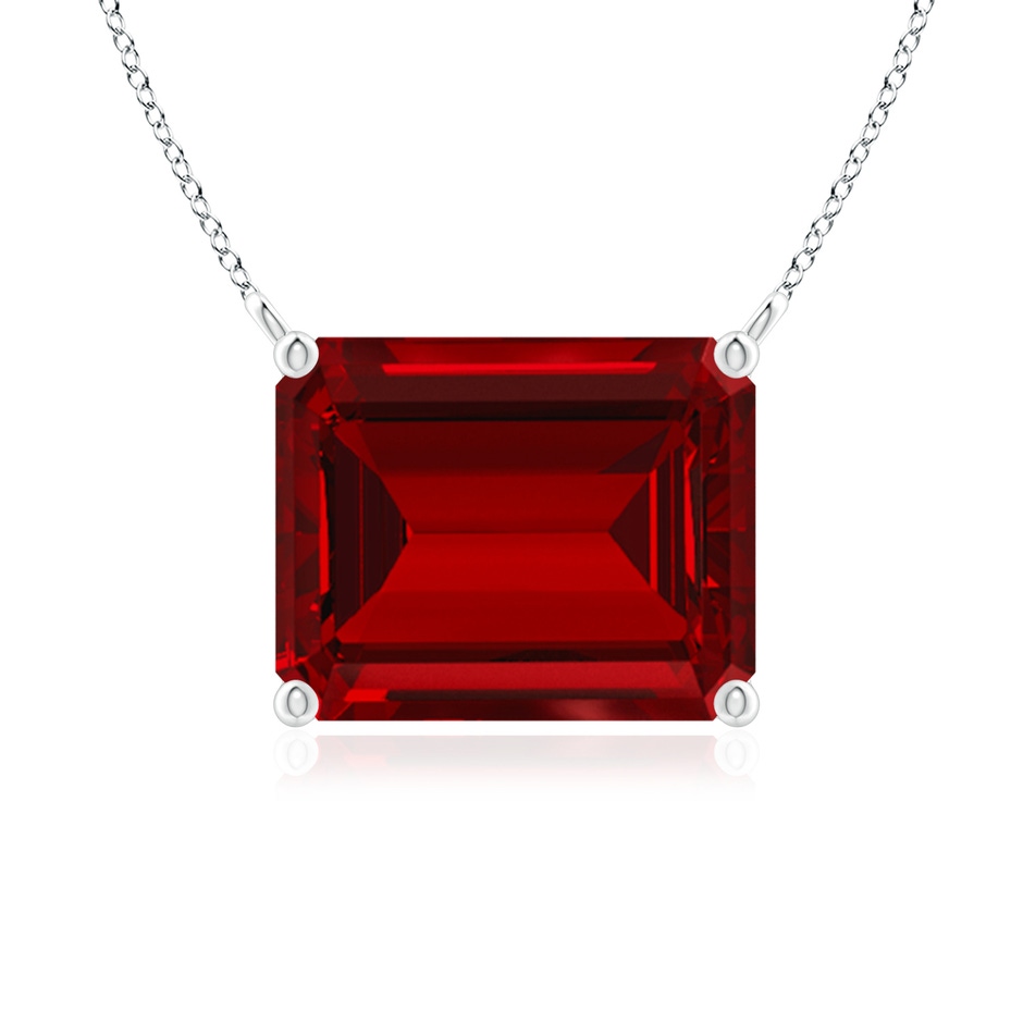 10x8mm Labgrown East-West Emerald-Cut Lab-Grown Ruby Solitaire Pendant in P950 Platinum 